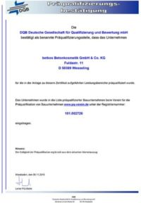 PQ Bescheinigung betkos | Betonkosmetik